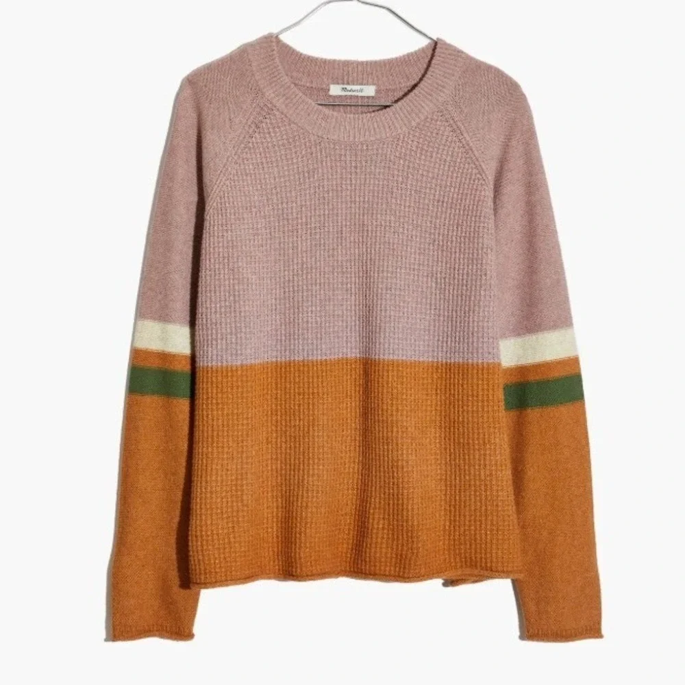 Madewell‎ Striped Roll Trim Waffle Knit Sweater Sz Medium Cotton Merino Wool